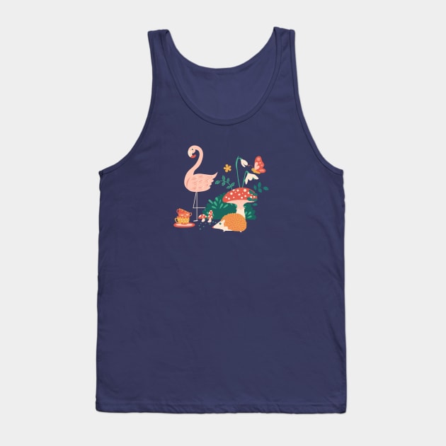 Wandering in Wonderland - Teal + Red Tank Top by latheandquill